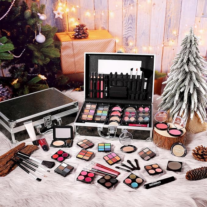 Makeup Kit for Teen Girls & Women Full Kit, Beauty Train Case with Starter Cosmetics Set, Make Up Valentine's Day Gift Box with Eyeshadow,Lipgloss,Highlight,Blush,Lip&Eye Pen,Brush & More(GoldenBrown)