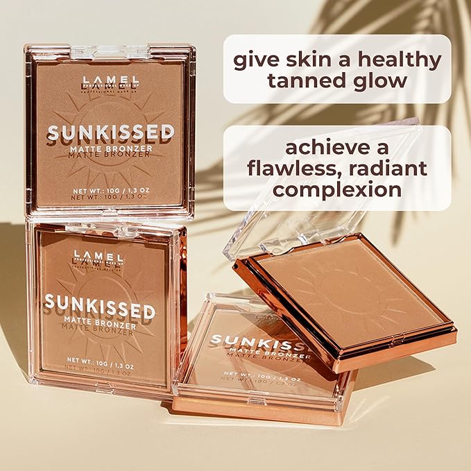 LAMEL Sunkissed Matte Bronzer Face Powder - Non-Shimmer, Long Lasting, Non-Greasy Bronzing Organic Makeup Formula - Matte Finish - Natural Tan Skin - N. 402-0.35oz.