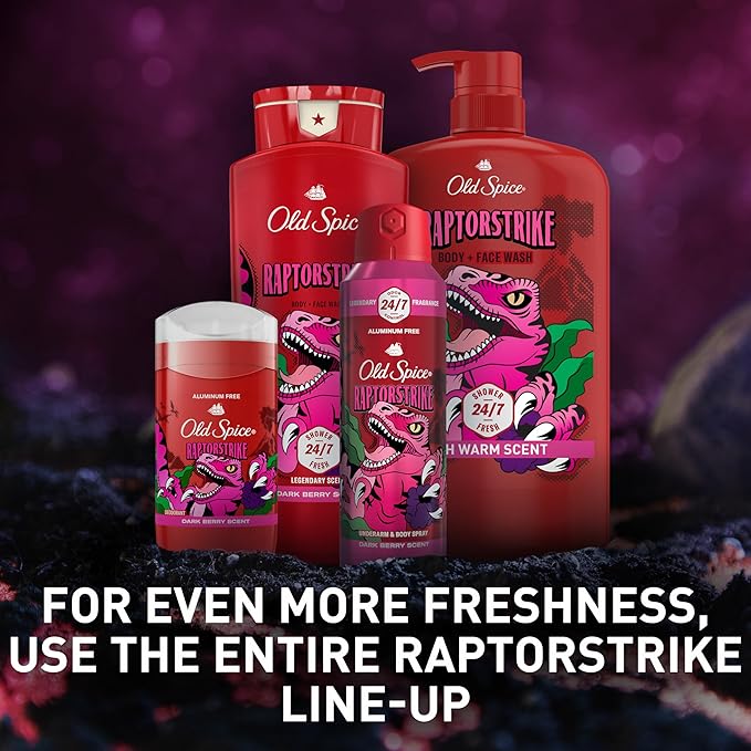 Old Spice Cleansing Body Wash for Men, 3X Defense, 24/7 Shower Fresh with Lasting Scent, 2-in-1 Body & Face Wash, Raptorstrike with Dark Berry Scent, 24 oz (Pack of 4)
