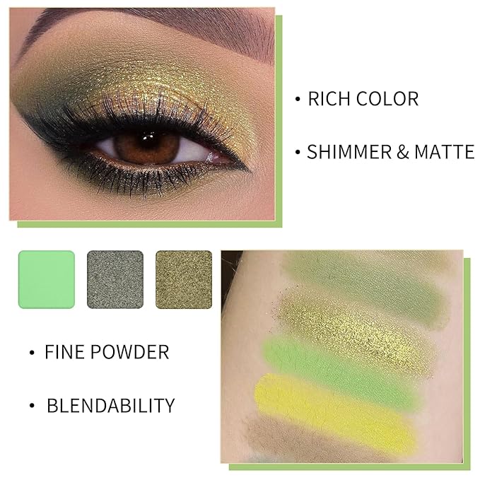 Erinde 9 Colors Eyeshadow Palette, Matte Shimmer Glitter Eye Shadow Palette Makeup, Highly Pigmented Long Lasting Waterproof, Natural Neutral Nude Eyeshadow Make Up Pallet, Yellow Green