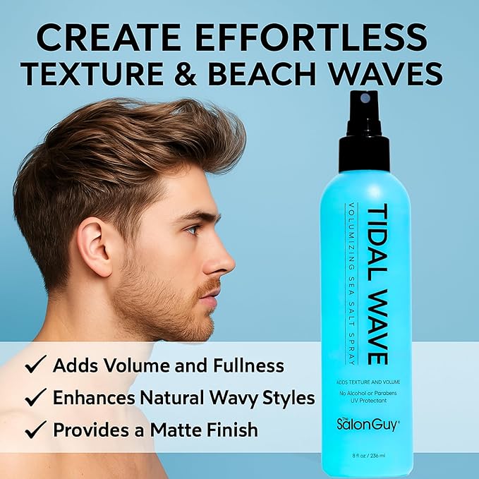 THESALONGUY Tidal Wave Sea Salt Spray – Texturizing & Volumizing Hair Spray for Beach Waves, Natural Texture & Lift – Styling Spray for Men & Women, 8 oz