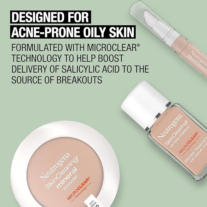 Neutrogena SkinClearing Mineral Acne-Concealing Pressed Powder Compact, Shine-Free & Oil-Absorbing Makeup with Salicylic Acid to Cover, Treat & Prevent Acne Breakouts, Honey 85,.38 oz