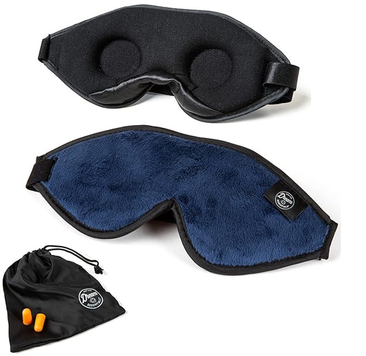Dream Essentials, Escape 3D Sleep Mask, Earplugs, Carry Pouch Set, Molded Eye Shade, Men and Women, Contoured, Nose Bridge, Light Block, Memory Foam, Gift Set, Travel, Yoga, Blindfold, Navy Blue