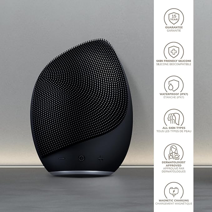 GESKE SmartAppGuided Sonic Facial Brush 5 in 1 | Vibrating Electric Cleansing Brush | Soft Silicone | Professional Cleanser | Skin Exfoliator | Face Massager