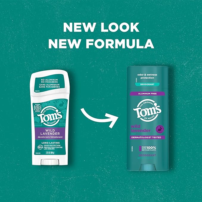 Tom's of Maine Wild Lavender Aluminum Free Natural Deodorant For Women & Men | Goes on Clear | Odor & Wetness Protection | Naturally Derived and Moisture-Locking Ingredients | 3.25 oz (2 Pack)