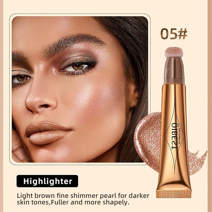 MEICOLY Liquid Highlighter Beauty Wand,Highlight Stick with Cushion Applicator,Lightweight Super Silky Cream Face Illuminator Highlight Stick,05 Rose Gold