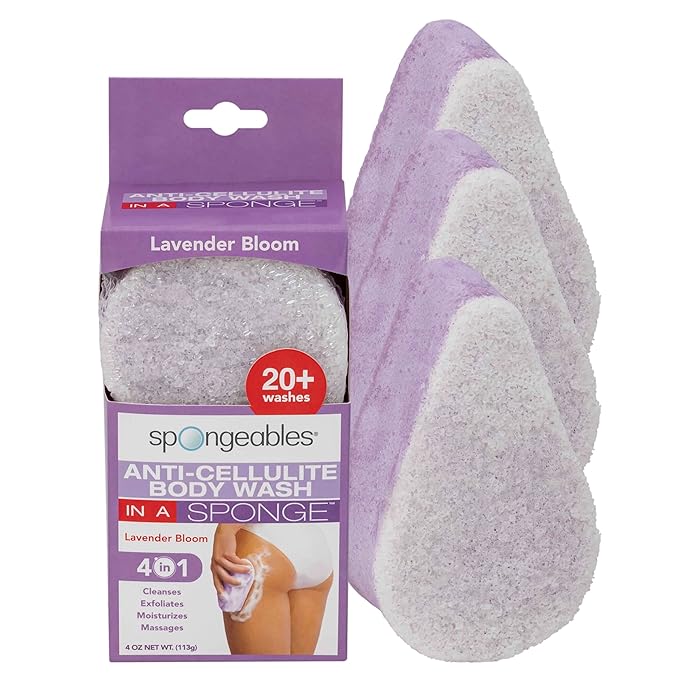 Spongeables Anti Cellulite Body Wash in a 20+ Wash Sponge, Lavender, 3 Count