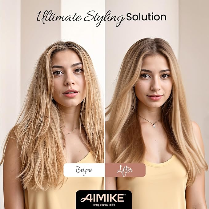 AIMIKE Nano Ionic Tech Ceramic Brush for Blow Drying, Styling and Volume Boost - Natural Wood One-Piece Design, 1.7 Inch/43mm