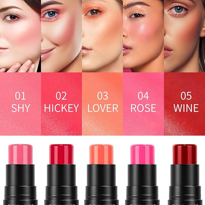 Creamy Blush Stick With Brush for Mature Skin/Lip/Eyes,Lightweight Luxuriously Blendable Rose Color Matte Multi Blush Stick for All Ages, Long Lasting Waterproof Cream Blush for Cheeks/Face #2