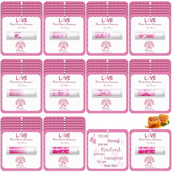 30 Pack Breast Cancer Awareness Favors Bulk Lip Balms Gifts Pink Ribbon Lip Balms Favors Breast Cancer Awareness Month Accessories Support Party Items Decorations for Women Men Survivors