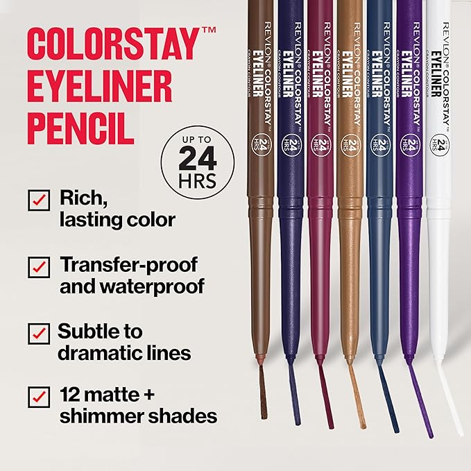 Revlon ColorStay Pencil Waterproof Eyeliner, Smudge-Proof, Eye Makeup with Built-In Sharpener, 202 Black Brown, 0.01 oz