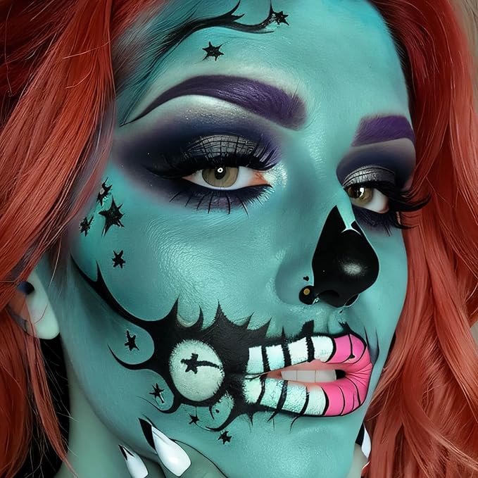 MEICOLY Teal Face Body Paint Stick(1.06 Oz),Cream Blendable Full Body Paint Stick,Peacock Face Paint,Sweatproof Waterproof Face Body Paint Makeup Based Stick for Halloween Special Effects SFX Cosplay