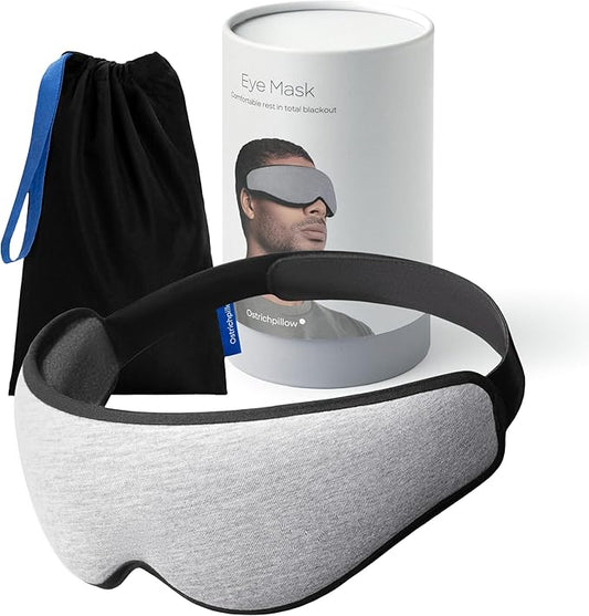 Ostrichpillow Eye Mask, Sleep Mask for Men Women 100% Blackout, No Pressure On Eyes, Soft & Breathable, Adjustable Fit, Travel Bag Included