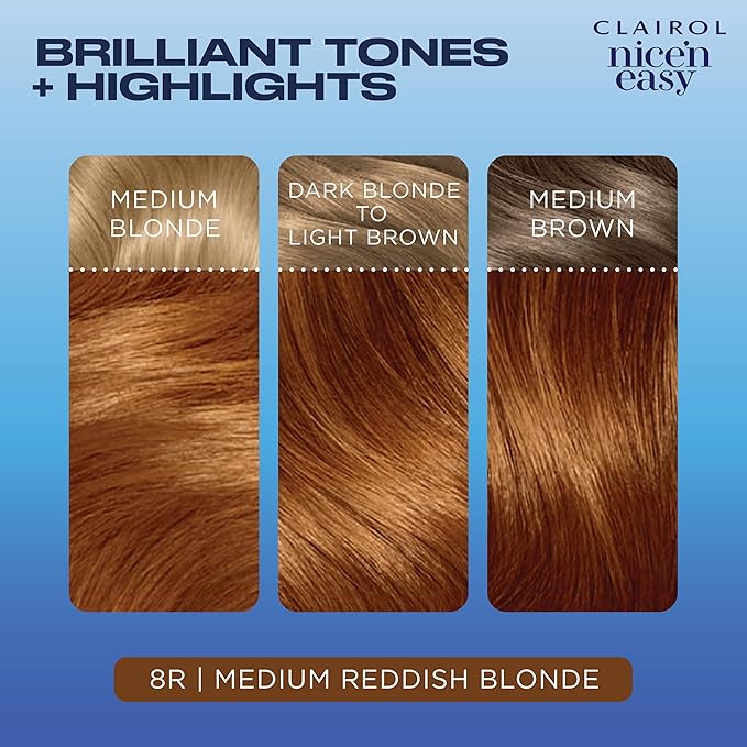 Clairol Nice'n Easy Permanent Hair Dye, 8R Medium Reddish Blonde Hair Color, Pack of 1