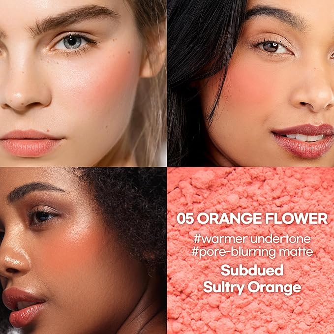 Hope Girl 3D Powder Blusher 0.17oz | Skin-Loving Korean Mini Blush for Cheeks and Eye Makeup w/Allantoin | K Beauty Cool Toned Vibrant Sunkissed Fine Powder Makeup Blush Cosmetics (#05 Orange Flower)