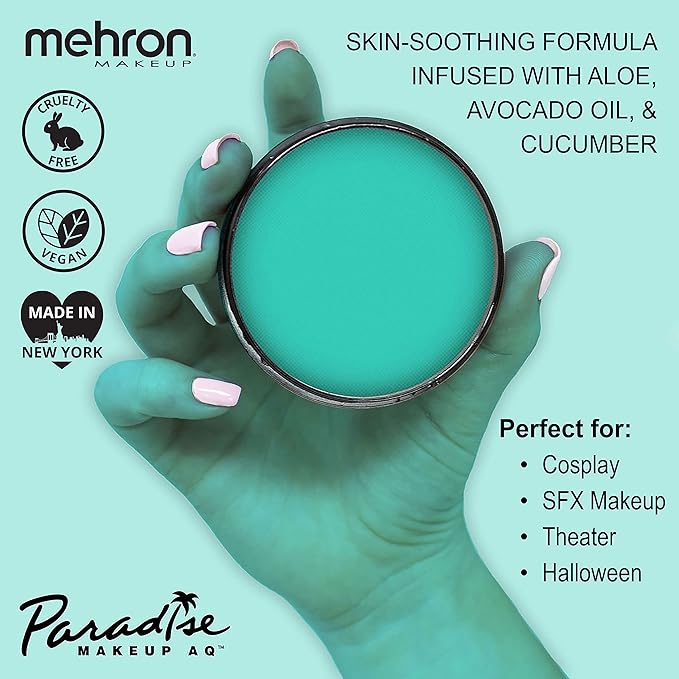 Mehron Makeup Paradise Makeup AQ Pro Size | Stage & Screen Performance, Face & Body Painting, Beauty, Cosplay, and Halloween | Water Activated Face Paint, Body Paint 1.4 oz (40 g) - Teal