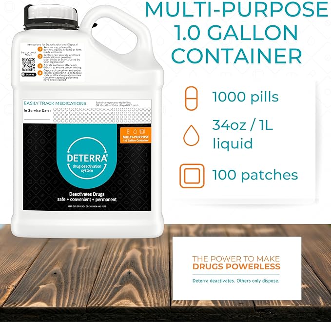 Deterra Multi-Purpose - Drug Deactivation and Medication Disposal System - Safe Medication, Pill, and Liquid Destroyer - 1 Gallon Container (4-Pack)