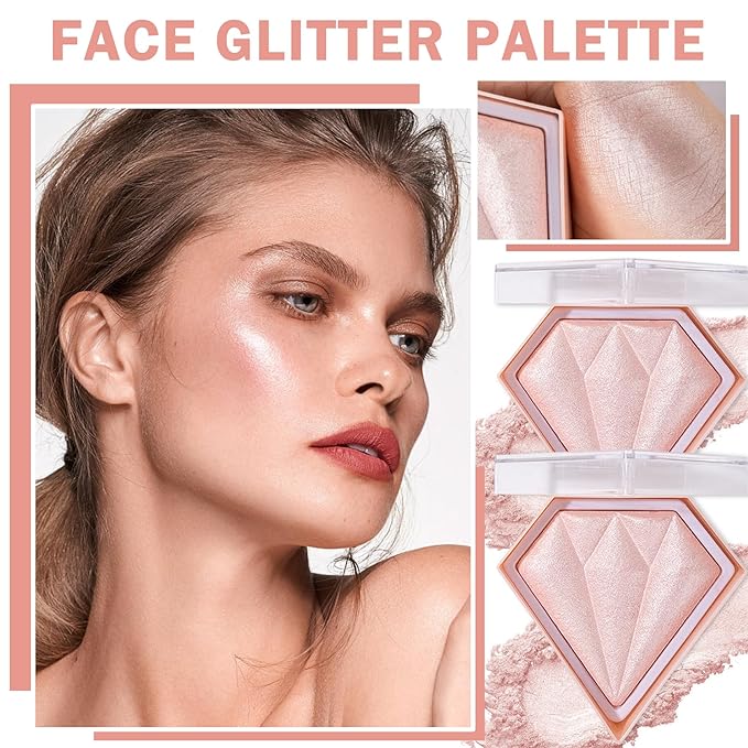 2PCS Fairy Pink Highlighter Makeup Palette Face Powder