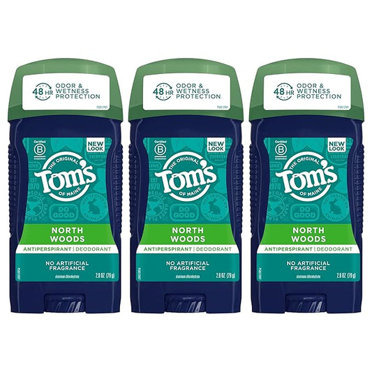 Tom's of Maine Antiperspirant Deodorant for Men, North Woods, 2.8 oz, Pack of 3 (Packaging May Vary)