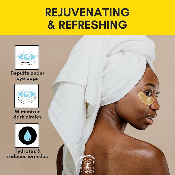 Under Eye Patches & Masks (18 Pairs) - All Natural Anti Aging Treatment for Bags, Puffiness, Wrinkles, & Dark Circles - 24K Gold, Collagen, Hyaluronic Acid, Hydrogel - Formulated in San Francisco