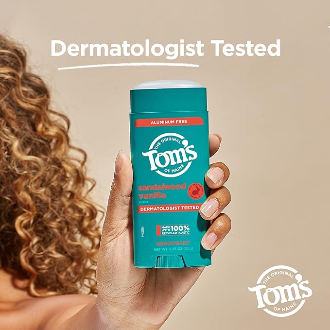 Tom's of Maine Sandalwood Vanilla Aluminum Free Natural Deodorant For Women & Men | Goes on Clear | Odor & Wetness Protection | Naturally Derived and Moisture-Locking Ingredients | 3.25 oz (2 Pack)