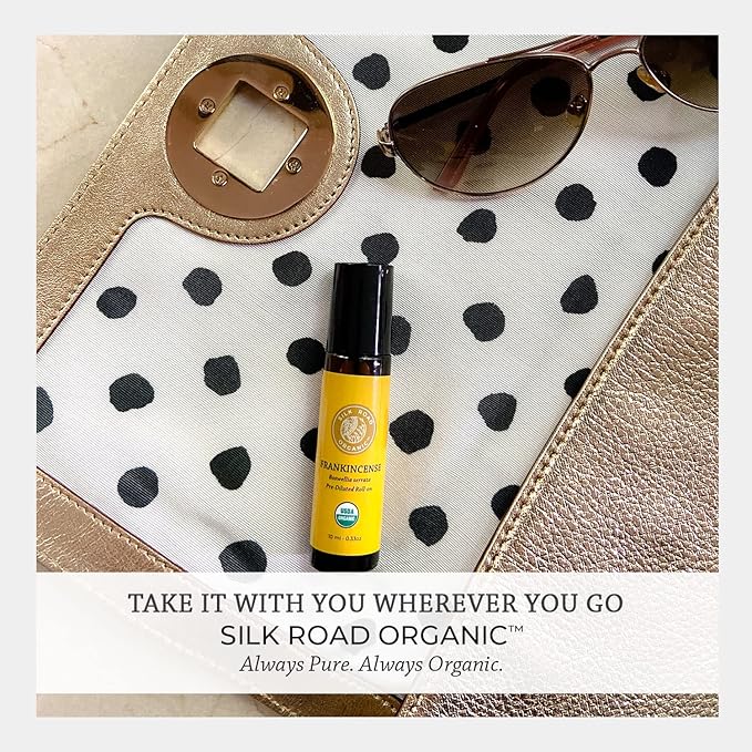 Silk Road Organic Frankincense Serrata Essential Oil Roll on, 100% Pure USDA Certified Aromatherapy for Skin Health, Aging, Fine Lines & Body Aches - 10 ml Roller