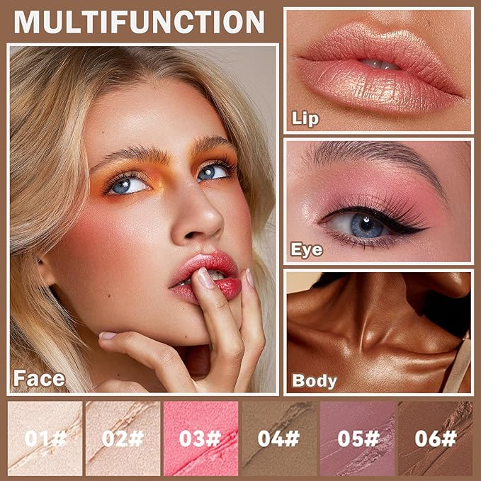 3PCS Cream Contour Stick Makeup Kit Face Highlighter Bronzer Blush Stick Long Lasting Illuminator Highlighters Makeup Stick for All Skin Tones(02 Champagne Gold+05 Rugosa Rose+06 Espresso)
