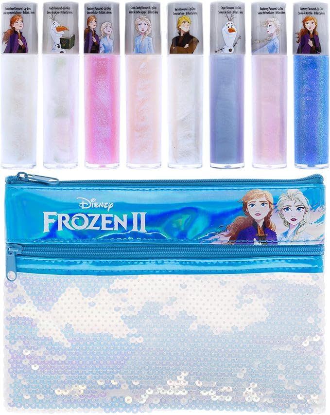 Townley Girl Disney Frozen 2 Anna and Elsa Lip Gloss Set with Sequin Bag, Ages 3+ (9 Pcs)