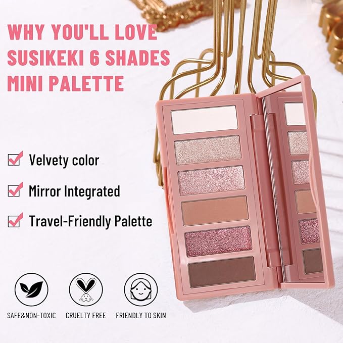 6 Colors Mini Naked Eyeshadow Makeup Palette Blush-colored Neutral Tone Eye Shadow Matte & Shimmer Nude Make Up Pallet with Mirror Blendable Highly Pigmented Travel Size Gift Kit 03