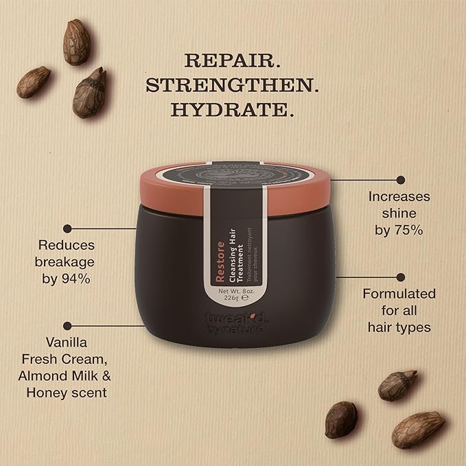 Tweak’d by Nature - Restore Cleansing Hair Treatment, Hair Mask for Damaged Hair, 5-in-1, Strengthens and Nourishes Dry Hair for Silky and Soft Feel, Cruelty Free (8 ounces)