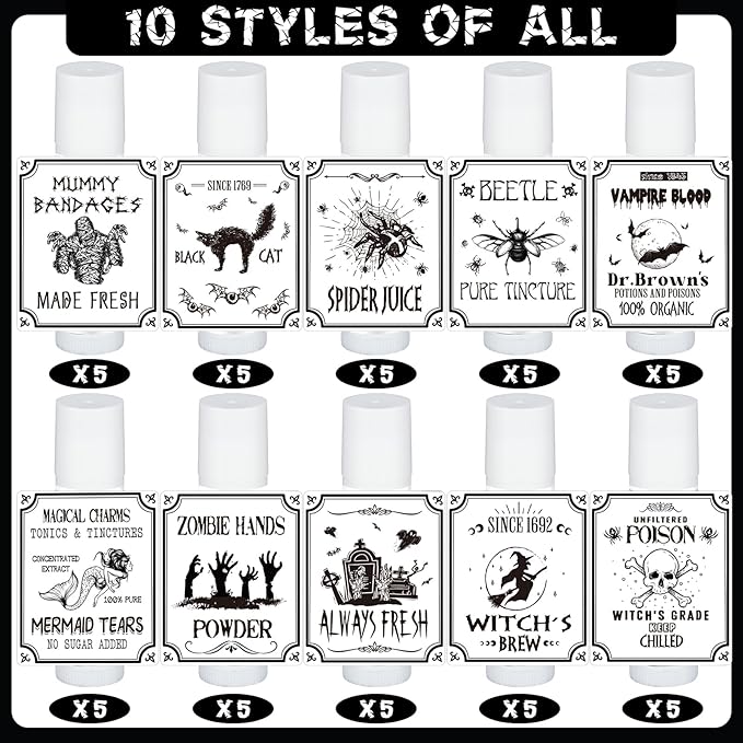 50 Pcs Halloween Spooky Lip Balm Gifts Bulk Vintage Apothecary Skull Lip Balm Favors Honey Flavor Lip Balms Halloween Party Supplies Goodies Halloween Treat Bag Stuffer for Kids Adults