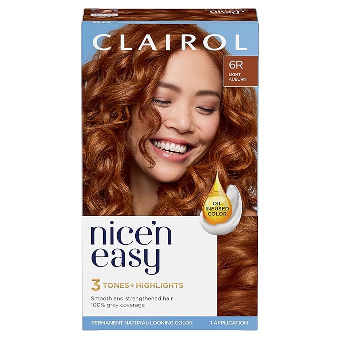 Clairol Nice'n Easy Permanent Hair Dye, 6R Light Auburn Hair Color, Pack of 1