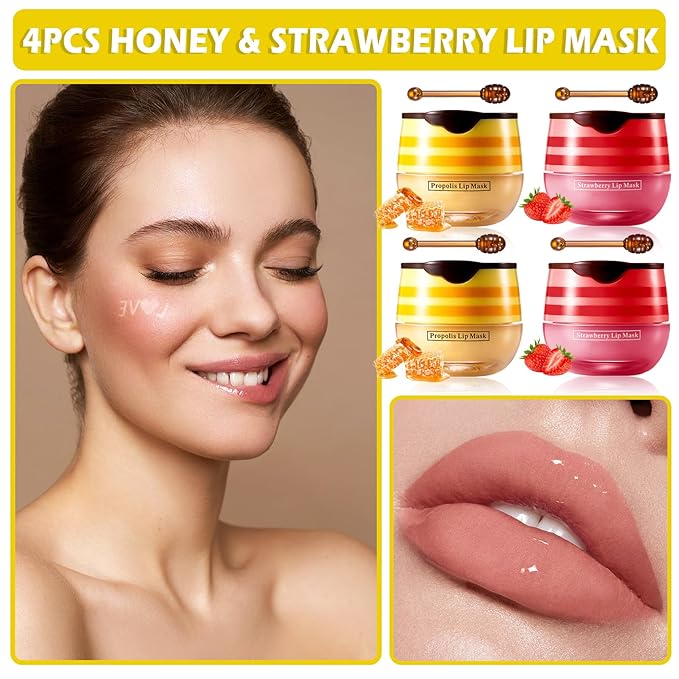 CAHIUYOA 4PCS Bee Lip Balm Honey Exfoliator