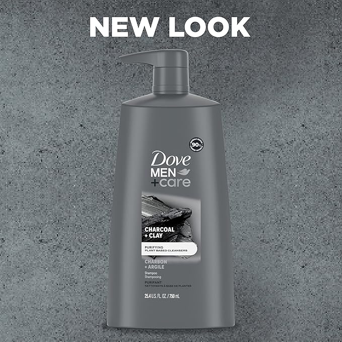 Dove Men+Care Men Shampoo For Healthy-Looking Hair Charcoal + Clay Naturally Derived Plant Based Cleansers 25.4 oz