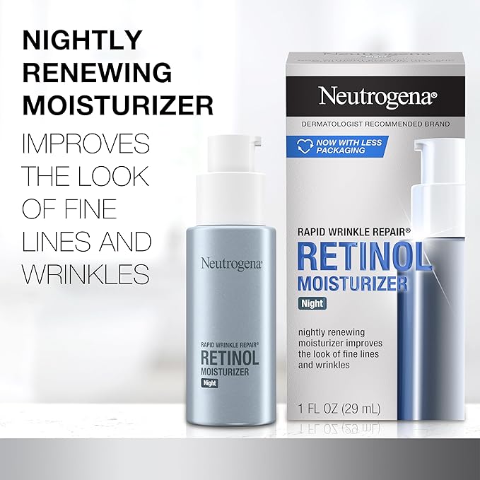 Neutrogena Retinol Face Moisturizer Cream, Rapid Wrinkle Repair, Anti-Wrinkle Night Moisturizer Cream, Anti-Wrinkle Face & Neck Cream Moisturizer with Hyaluronic Acid & Retinol, Paraben-Free, 1 fl. oz