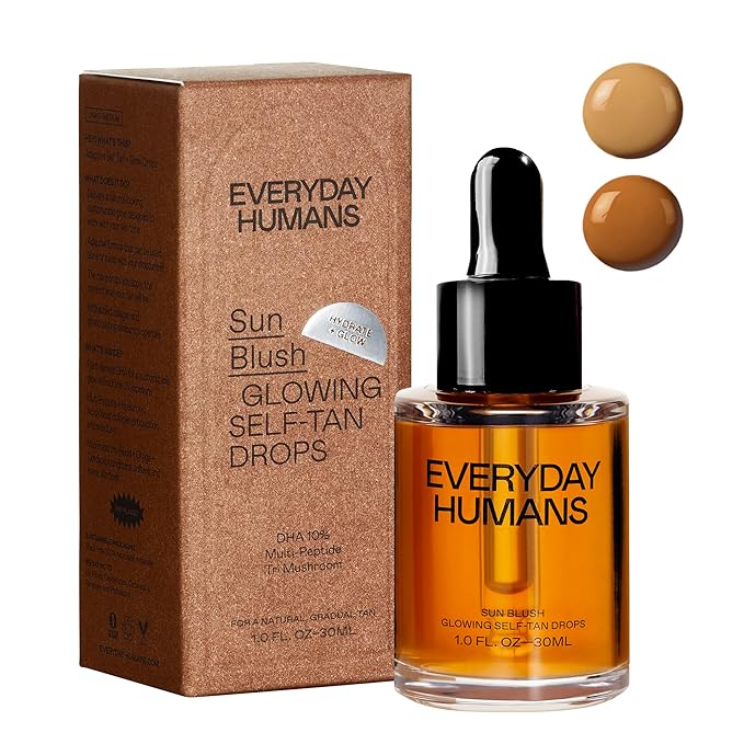 Sun Blush Glowing Self Tanning Drops Australian Made 1.0 fl.oz | Sun-Kissed, Natural Face & Body Gradual Self Tanner with Peptides | Fragrance Free | Everyday Humans