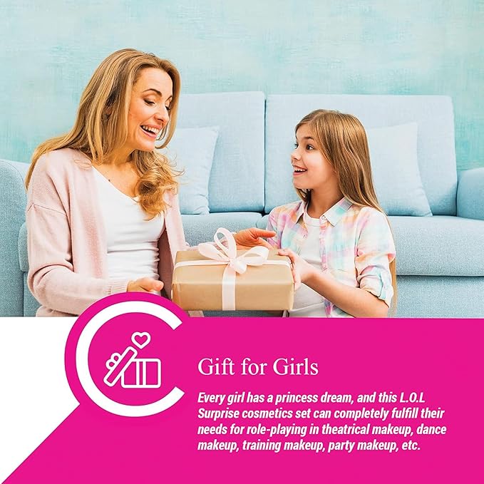 LOL Surprise Cosmetic Compact Set Includes Mirror, 14 Lip glosses, 8 Eye Shadow, 4 Blushes & 4 Brushes Safe & Non-Toxic Colorful Portable Foldable Makeup Beauty Kit for Girls, Townley Girl