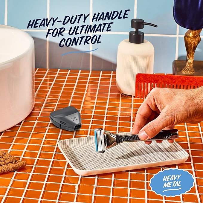 Dollar Shave Club | Heavy Metal Handle Shave Set with Razor Cover | 2 Extra Close Refill Cartridges, 1 Heavy Metal Handle, 1 Razor Cover