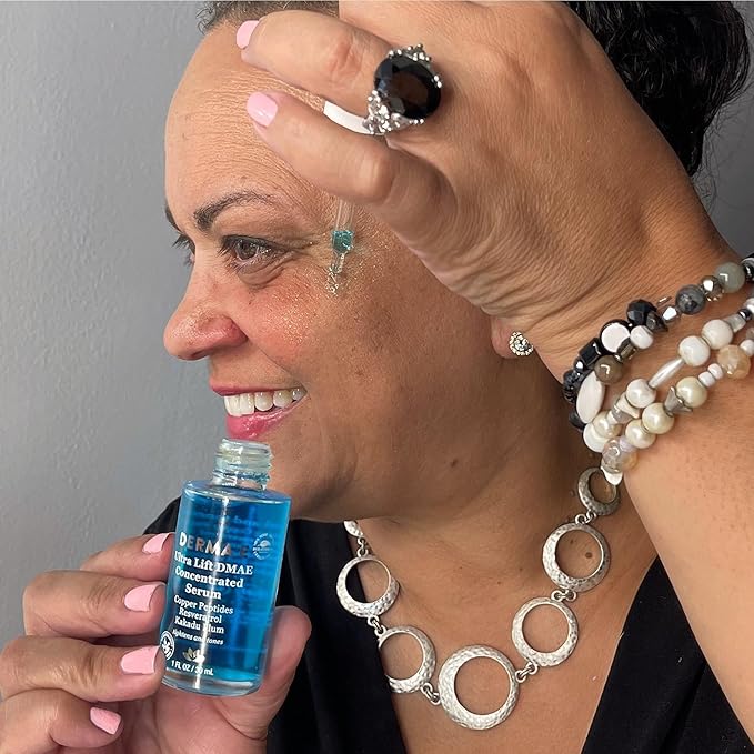 DERMA E Ultra Lift DMAE Concentrated Serum – All Natural Skin Firming & Hydrating Serum with Copper Peptides and Resveratrol – Concentrated Facial Skin Care, 1oz