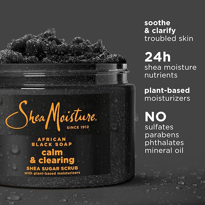 SheaMoisture Sugar Body Scrub African Black Soap for healthy, glowing skin African black soap with 24h shea moisture nutrients 12 oz