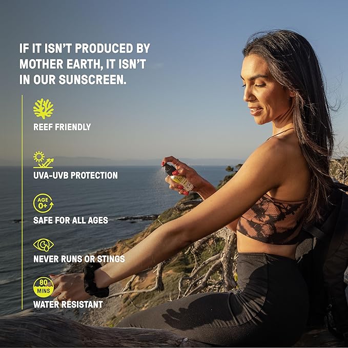 Raw Elements Face + Body Spray SPF 50 All-Natural Mineral Sunscreen - Reef Safe, Water Resistant, Broad Spectrum UVA/UVB Protection, Safe For All Ages, Travel Size 2oz