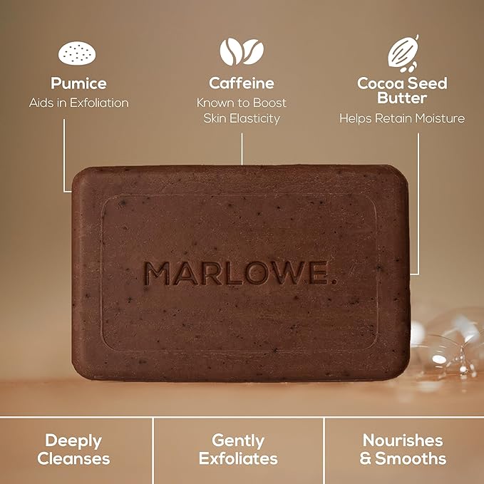 MARLOWE. No. 109 Coffee Bar Soap 7 oz, Body Scrub Soap for Men, Refreshing, Energizing & Exfoliating with Natural Extracts, Caffeine, Coffee Beans & Cocoa Butter, Fresh Brewed Scent