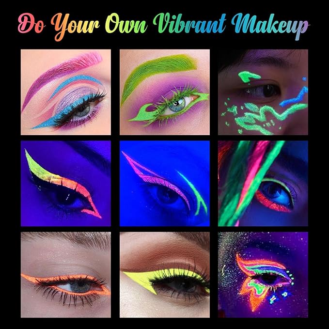 BOBISUKA UV Shimmer Glow Liquid Eyeliner Set, 7 Colors Glitter Neon Colored Eyeliners Pen, Colorful Waterproof Pigmented Graphic Liners, Metallic Eye Makeup Kit for Rave Accessories Party