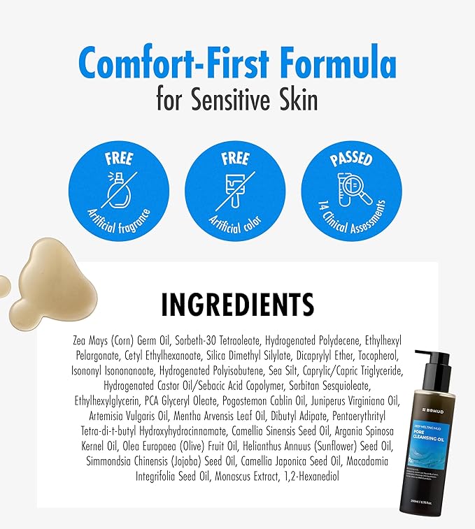 Deep Melting Mud Pore Cleansing Oil - Gentle Make Up Facial Oil Cleanser with Boryeong Mud, Sunflower Seed & 7 Fermented Oils - Vegan & Non-Comedogenic Korean Skincare (6.76 fl oz)