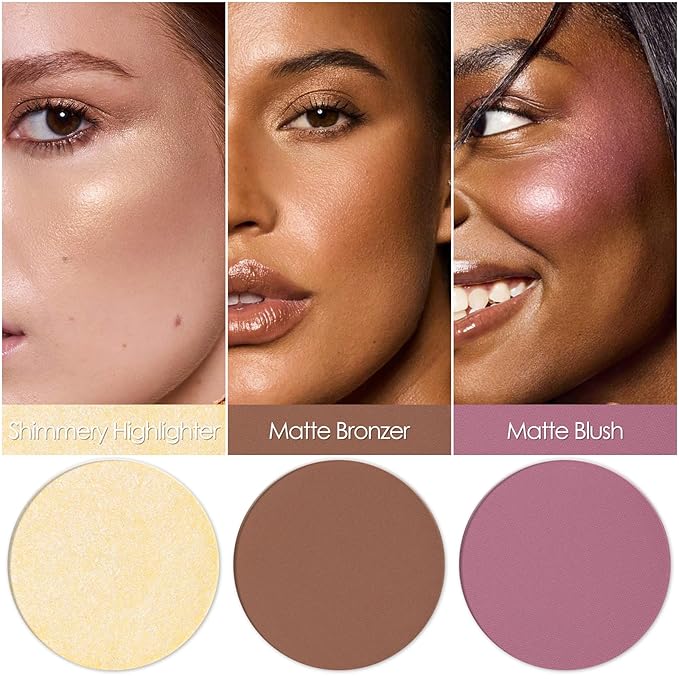 FOCALLURE Blush and Highlighter Palette,3 in 1 Contour Palette,Cruelty-Free Matte Bronzer Powder,Shimmer Illuminator Highlighters for a Glowing Look,#07