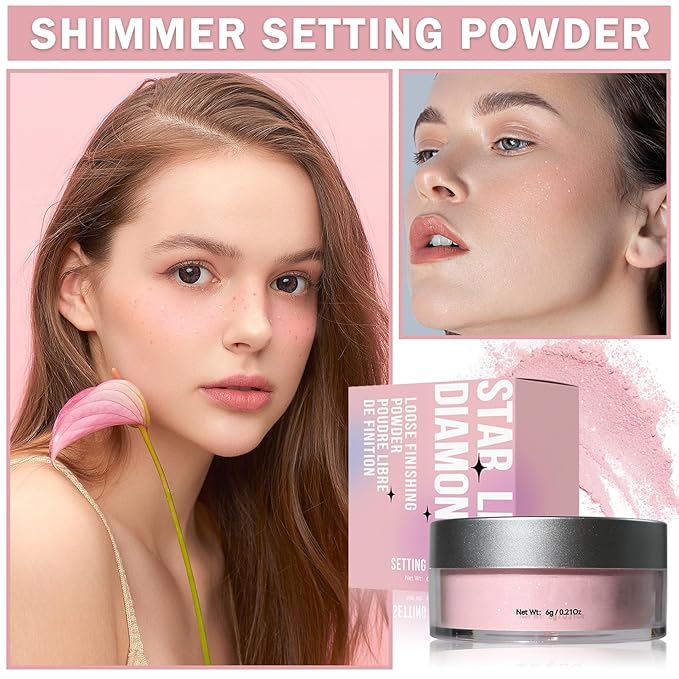 Pink Translucent Setting Powder Shimmer Glitter Loose Setting Skin Tones