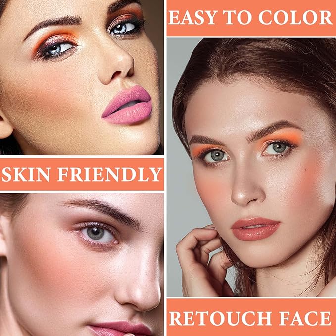 Cream Blush Stick,Blush Stick for Cheeks with Contour Brush,3-in-1 Long Lasting Waterproof Blush&Eye Shadow&Lip Gloss for Natural Skin Types（03 Citrus Pink）