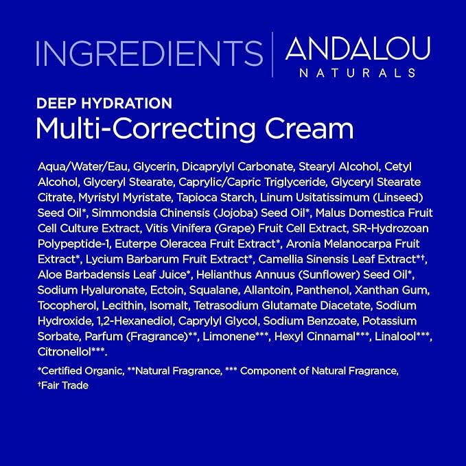 Andalou Naturals Deep Hydration Face Moisturizer, Multi-Correcting Cream, Day & Night Moisturizer for Face with Hyaluronic Acid & Vegan Collagen for Softer & More Supple Skin, 1.7 fl oz