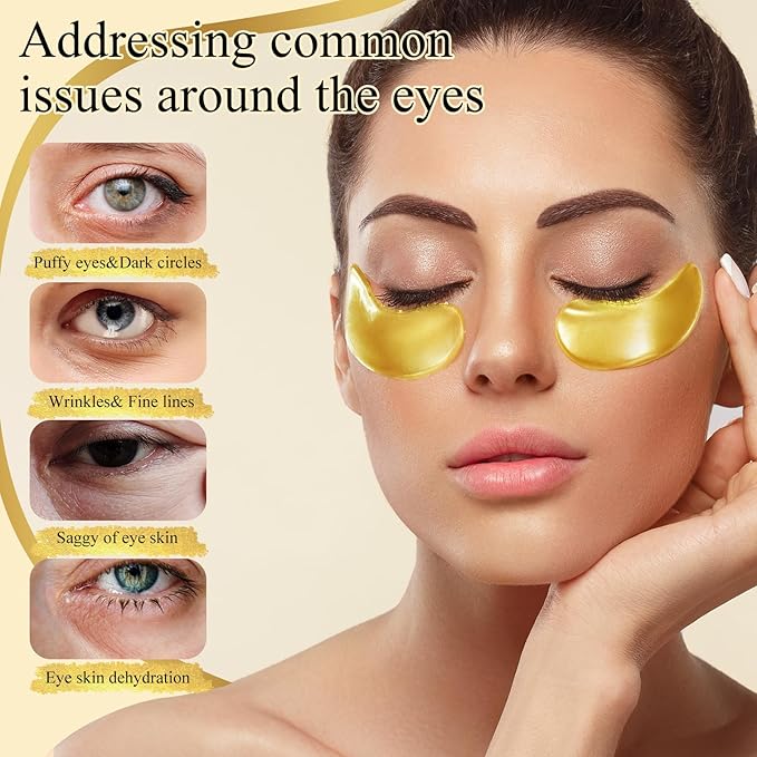Under Eye Patches(15 Pairs), 24K Gold Eye Mask for Dark Circles, Puffy Eyes and Wrinkles, with Hyaluronic Acid & Collagen