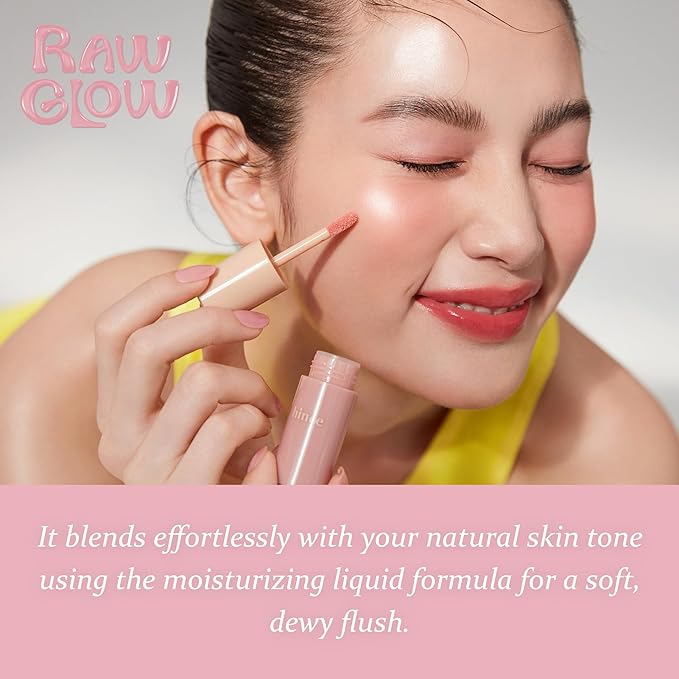 hince Dewy Liquid Cheek 6g Raw Glow Liquid Blush for Cheeks Vegan Dewy Cheek Tint Glass Skin Lightweight Liquid Blush Weightless Watercolor (SUNLIT PEACH, LC002)